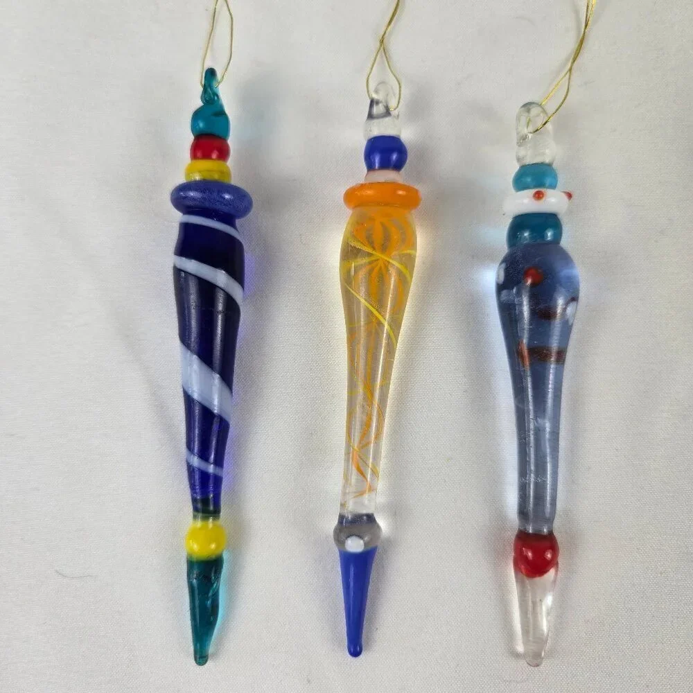 Set of 11 Glass Christmas Ornaments with Hangers Angels Colorful Glass Drops VTG